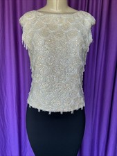 TRUE VINTAGE HongKong Ivory Wool Beaded Sequined Sleeveless Sweater Size M Mint