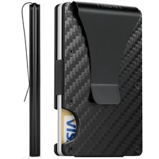 Men's RFID Blocking Slim Wallet Carbon Fiber Money Clip & Card Holder