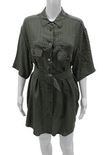 Equipment Femme Womens Shirt Dress Green Silk Short Sleeve Petite Size S