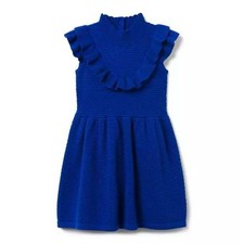 Janie and Jack Girls 2T Royal Blue Ruffle Textured Knit Sweater Dress Mock Neck