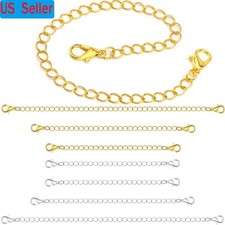 12Pcs Set Stainless Steel Chain Necklace Bracelet Extender Extenders Silver Gold