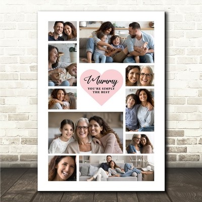 Fotocollage Geschenk für Mama Muttertag 10er Foto rosa Herz Druck oder Leinwand