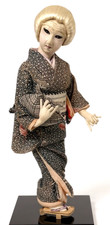 Vintage Japanese Ningyō Geisha Doll 15” Gofun Face Silk Kimono Handmade Japan
