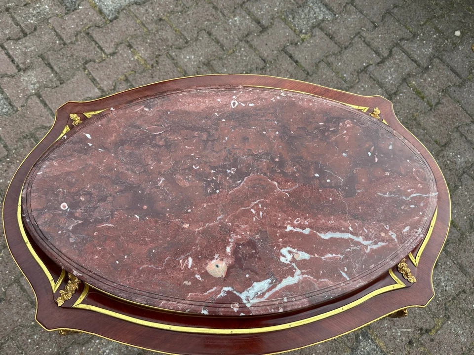 Mesa aprox. 1920 francês Louis XVI mogno bronze dourado com tampo de mármore rosa - Imagem 4 de 4