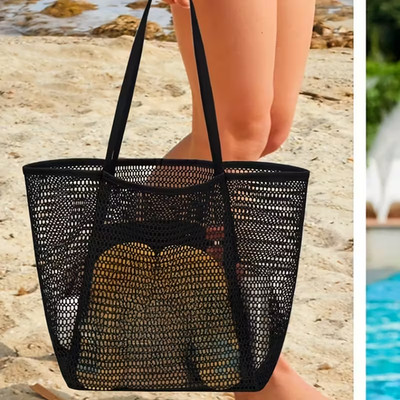 Large Mesh Tote Beach Bag Shopper BLACK Interior Zip Pouch SALE HELPS DOGS CATS