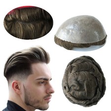 Mens Toupee Hair Replacement System Skin V-loop Scalloped Front Human Hairpieces