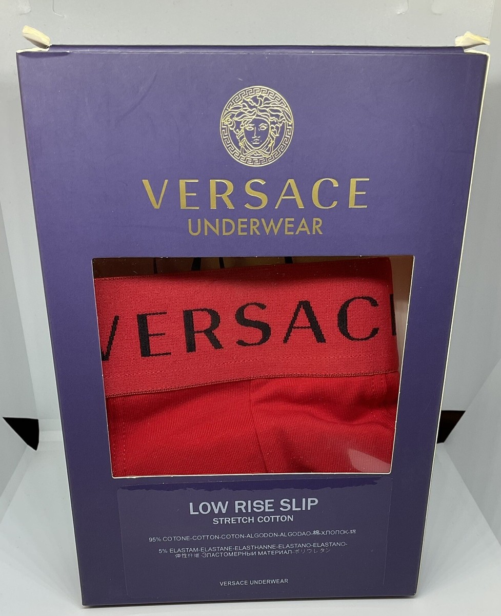 【新品未使用】VERSACE ベルサーチ LOW RISE SLIP USA：S Versace Logo LOW RISE SLIP (BRIEF) Sz 4 (Small) Red/Black