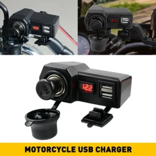 Motorcycle Waterproof Phone USB Power Charger Voltmeter Cigarette Lighter Socket