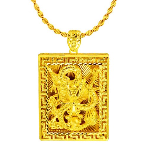 24k Yellow Gold Dragon Pendant 18\