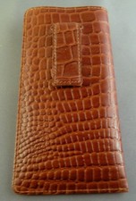 Quality TAN leather embossed croco pattern - Eyeglass / Glasses Case w/ clip