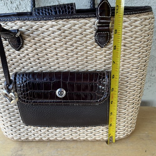 Brighton Esther Nat Tan Handbag Woven Purse Satchel Leather Trim w/ Bag Charm - Imagen 19 de 21