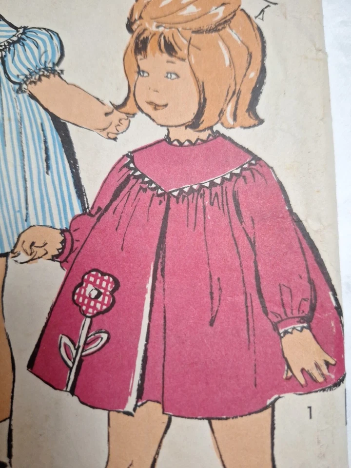 Dress Smock Top 12M 1 1T Sew Easy Advance Sewing Pattern 2986 Cut VTG Short Yolk - Image 3 of 4