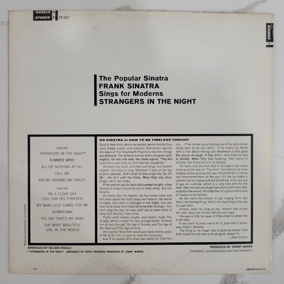Frank Sinatra STRANGERS IN THE NIGHT (1966) Reprise FS-1017 Stereo Vinyl Record
