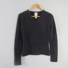 Womens Small Eggplant Plum Purple LS Beaded Angora Lambswool Pullover Sweater S