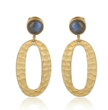 Gemstone Earrings Gifts 18k Gold Plated Labradorite Handmade Oval Earrings