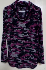 F23 I.N. STUDIO WOMENS MULTI KNIT CAMO WIDE RIB KNIT PULLOVER SHIRT SZ M