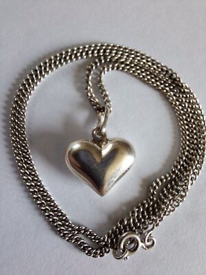 Collier Cœur En Argent Massif Avec Pierre D'ambre - Bijou Occasion élégant