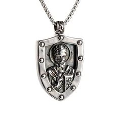 Saint Nicholas Catholic Necklace - Vintage Stainless Steel St. Nicholas Penda...