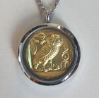 Greek Mythology Owl of Athena Phoenix Ancient Greece Bird Coin Pendant Necklace