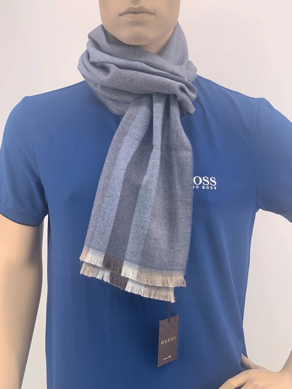 NEUF Luxury Original GUCCI Écharpe Hommes 387574   30 x180cm  1677 bleu