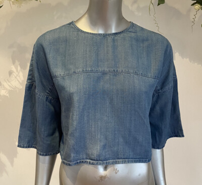 NATIVE YOUTH Top Denim Crop Bluse Damen Größe S 10 jeansblau Relaxed Fit NEU