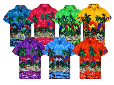 Funky Hawaiihemd Shirt Herren Parrot Kurzarm Brusttasche Hawaiianshirt 
