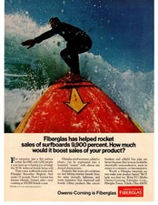 1976 Owens-Corning Fiberglas Corporation Toledo Ohio Surfer Big Waves Print Ad