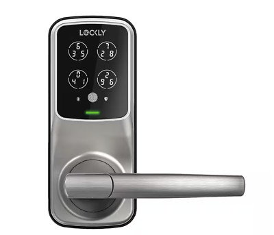 Lockly Secure Pro Satin Nickel Smart WiFi Mobile App-Controlled Lever Latch