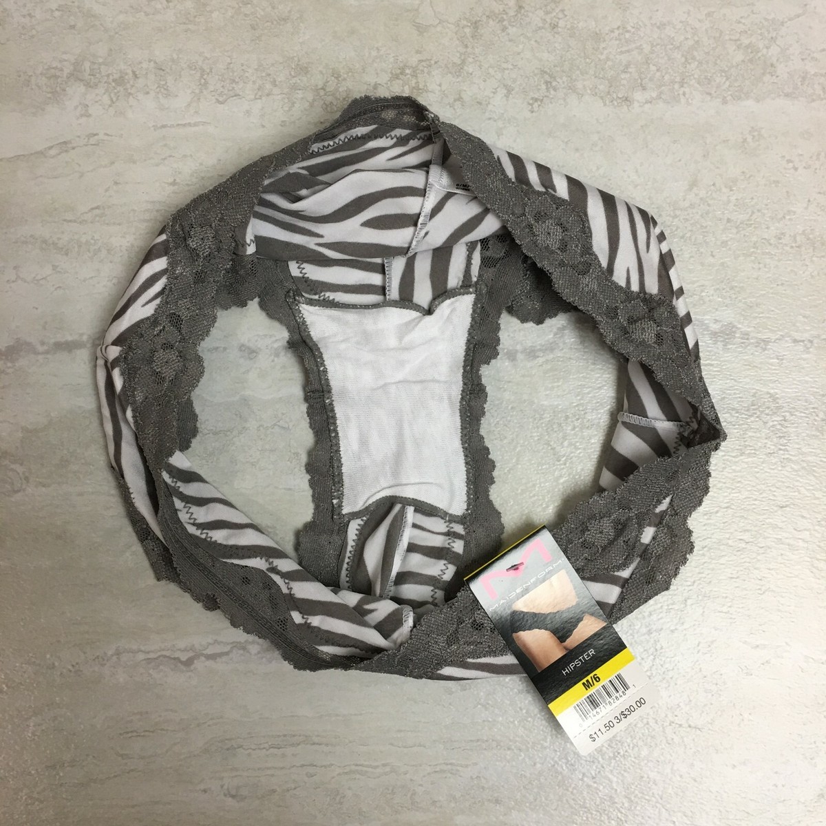 Maidenform Hipster Donna Pizzo Smerlato - Grigio Righe Zebrate, Taglia XL/8
