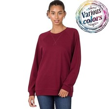 Zenana Raglan Sleeve Round Neck Cotton Sweatshirt