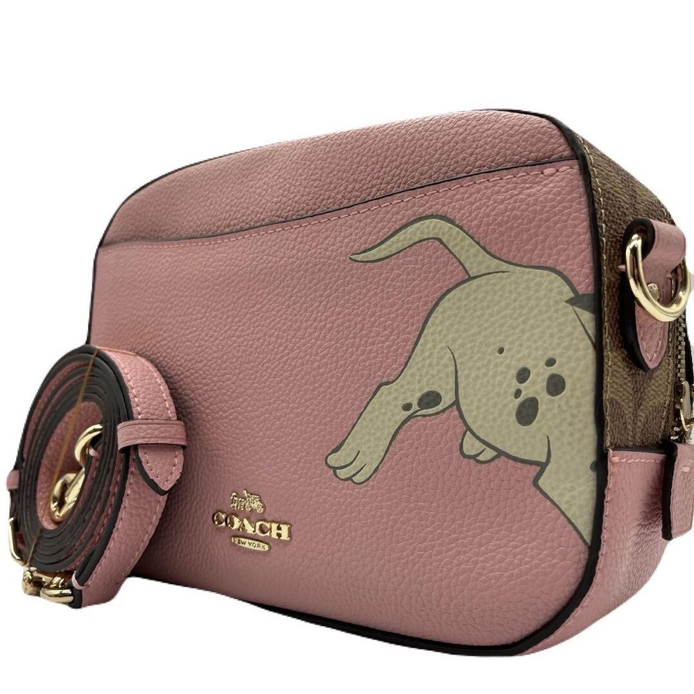 COACH × Disney 101 Dalmatians, Leather, Shoulder Bag, with tag, Used, pink