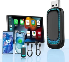 Wireless Apple CarPlay Android Auto Adapter with RGB Ambient Lighting 2-in-1 USB