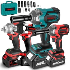 1800Nm Cordless Electric Impact Wrench Gun 1/2'' High Power Driver + Batteries