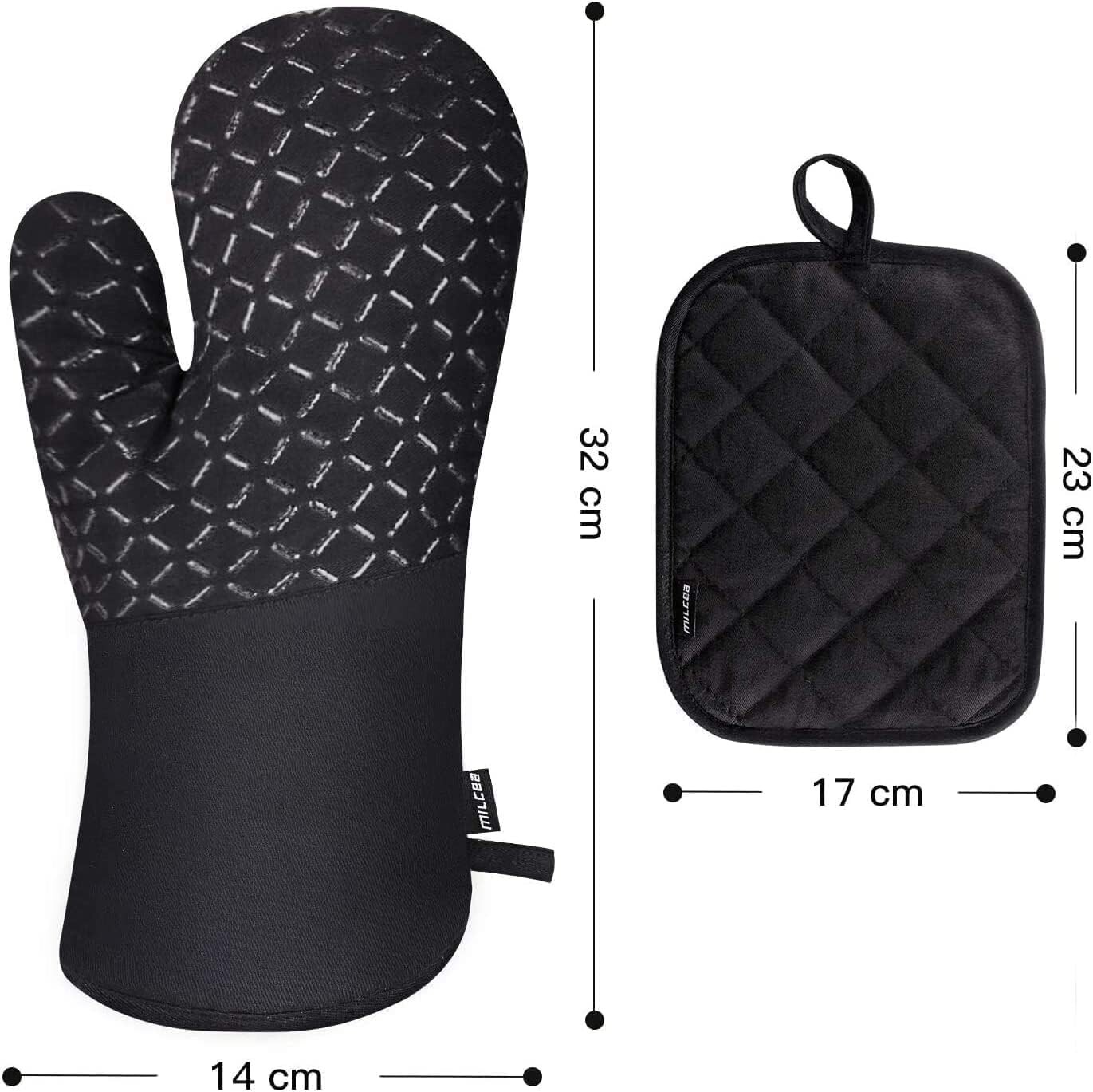 Ofenhandschuhe & Topflappen-Set Mit Kirsch-Motiv - 3-teilig, Hitzebeständig, Wasserabweisend