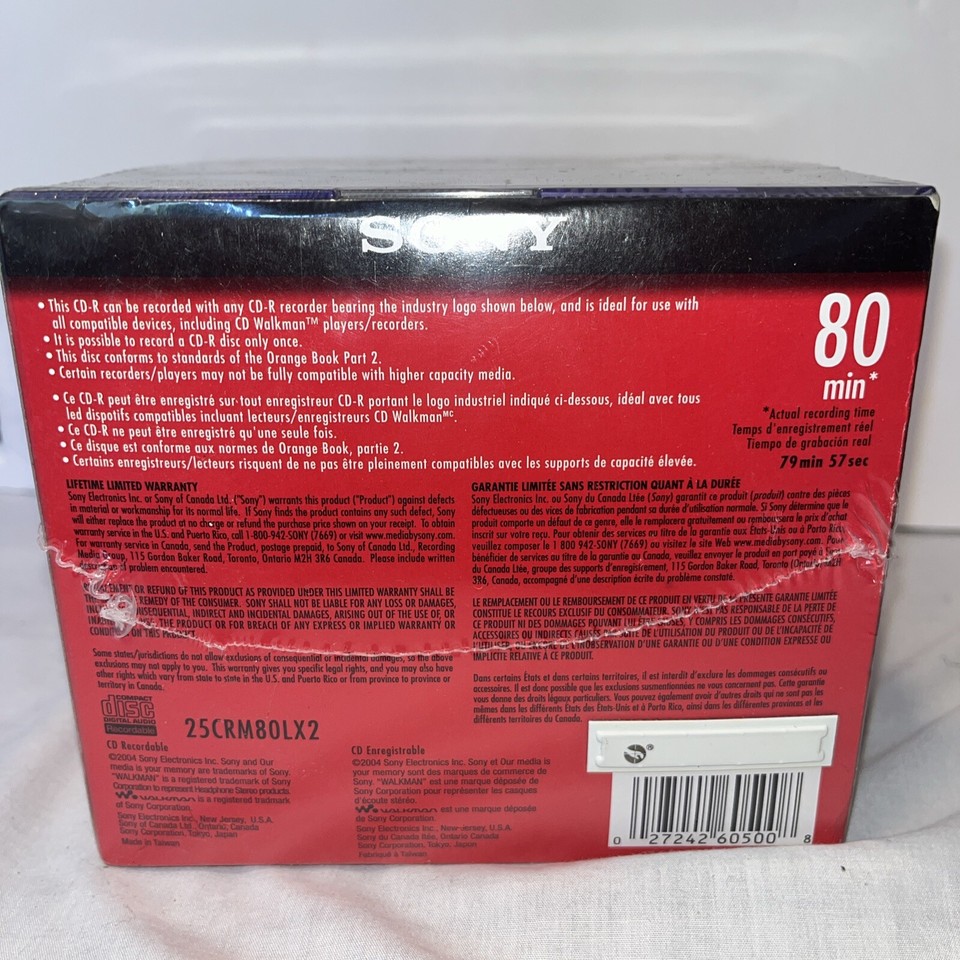 Sony CDR Music Blank CD’s 25 Pack Slim Color Jewel Cases 80 Min