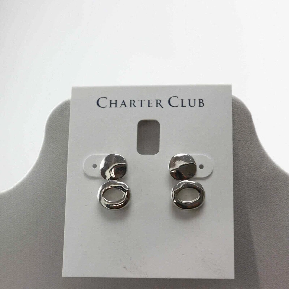 Brincos Charter Club novos com etiquetas tom prata 3/4" metal martelado gota - Imagem 2 de 3