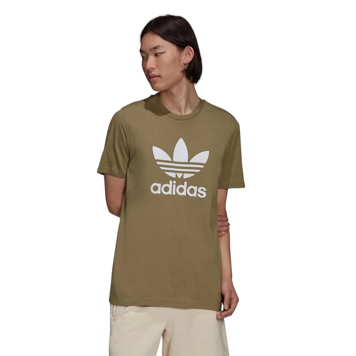 Adidas Originaux HOMME Tr fle Logo T Shirt Kaki Vert R tro Neuf