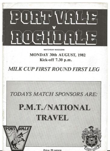 Football Programme>PORT VALE v ROCHDALE Aug 1982 FLC - Zdjęcie 1 z 1