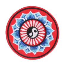 YIN-YANG - BLUE/WHITE PETALS LOTUS FLOWER - Embroidered Iron/Sew On Patch