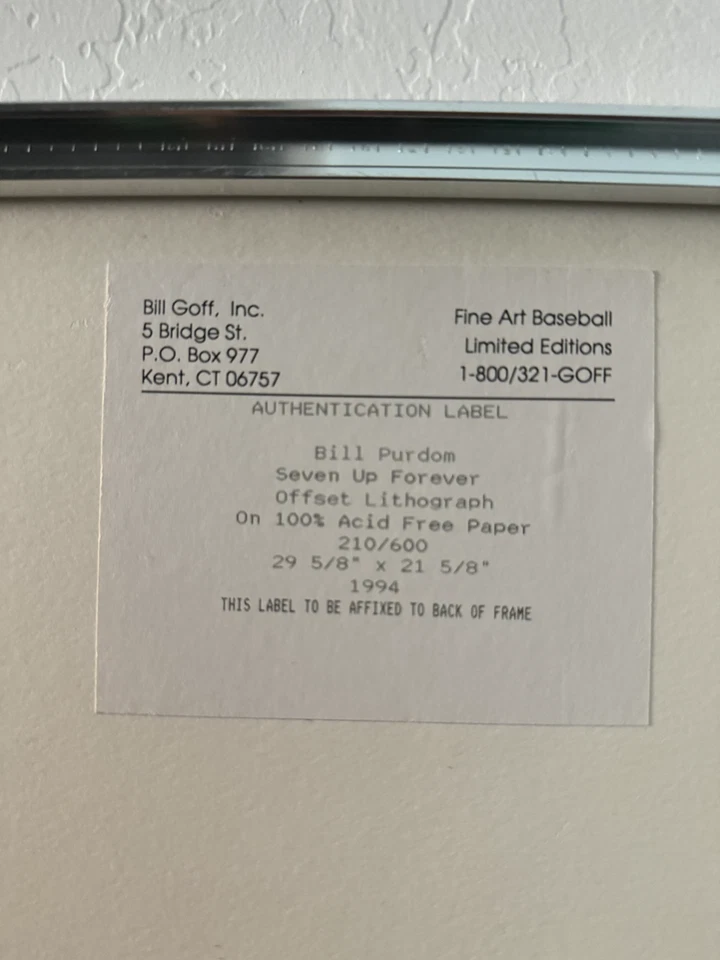 Litografía Bill Purdom 210/600 Mickey Mantle "Seven Up Classic" 22 x 30 Foto 4 de 4