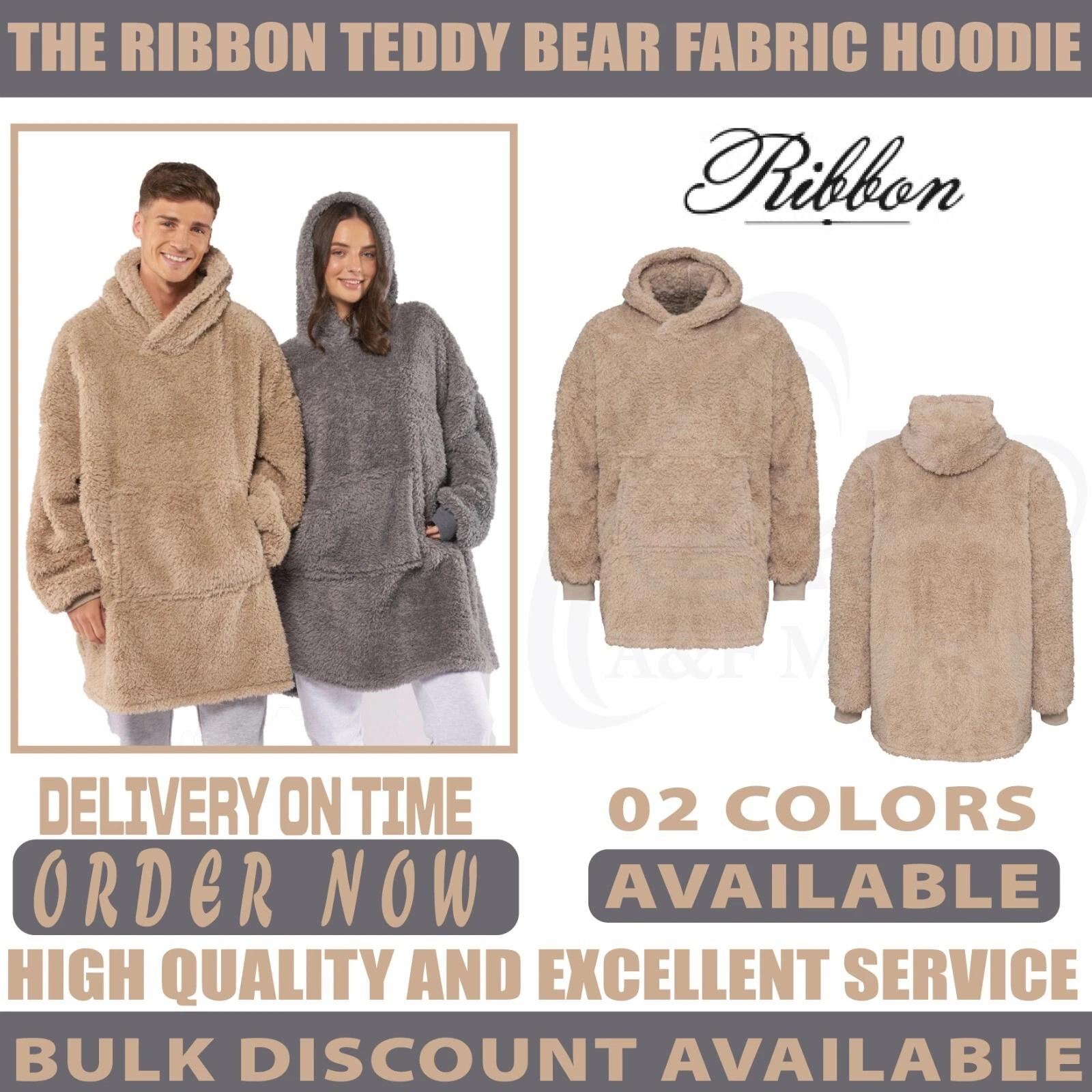 Ribbon Bear Hoodie 100% Polyester Fabric Fleece Sweatshirt RI004