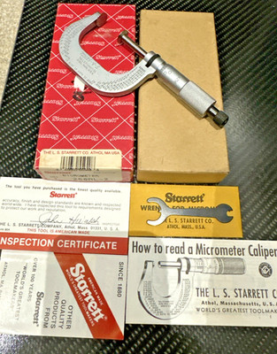 Starrett 256RL-2 Disc Flange Micrometer 1-2'' 0.001 Machinist Tool Maker Box Find