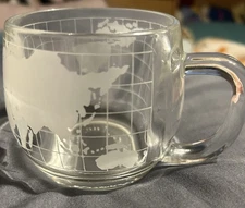 Vintage 1970s Nestlé World Globe Cup etched clear glass Coffee Mug