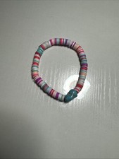 Cute Clay Bead Bracelet With Pretty Blue Gem Handmade