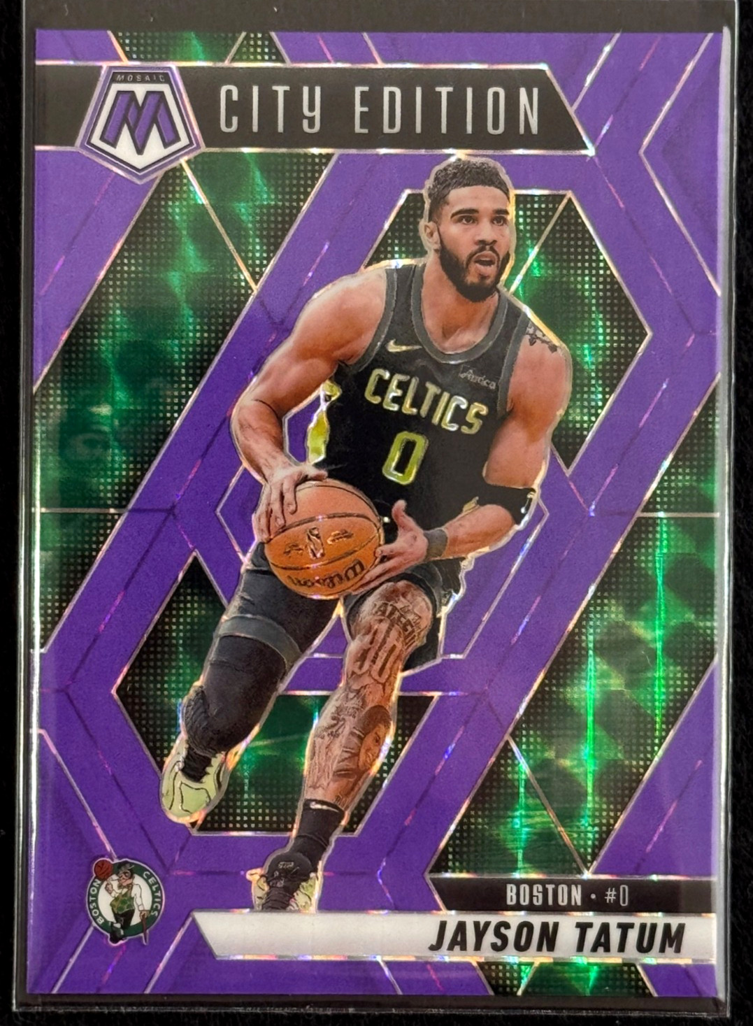 Jayson Tatum 2024-25 Panini Mosaic Purple Fluorescent/249 City Edition #287 SP