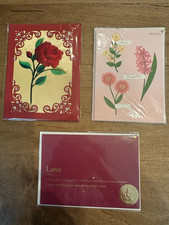 3 Papyrus Elegant Valentine's Day Cards Pearls Rose Stitching, Flowers Love Joy