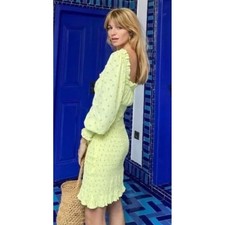 Faithfull the Brand Smocked Gombardy Mini Dress in Bisset Floral Light Yellow M