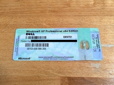 Microsoft Windows XP Professional x64 Product Serial Key COA Sticker License