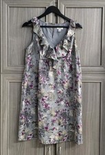 Ann Taylor Loft Womens Floral Dress 10 Petite Ruffled Neckline Roses Sleeveless 