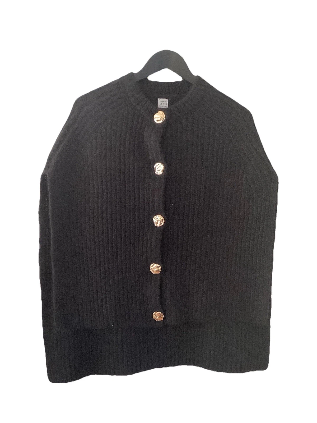 John Lewis Black Chunky Poncho Jumper with Gold Buttons, UK Size M